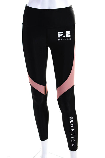 PE Nation Womens Color Block High Waist Leggings Pants Black Pink Size XS