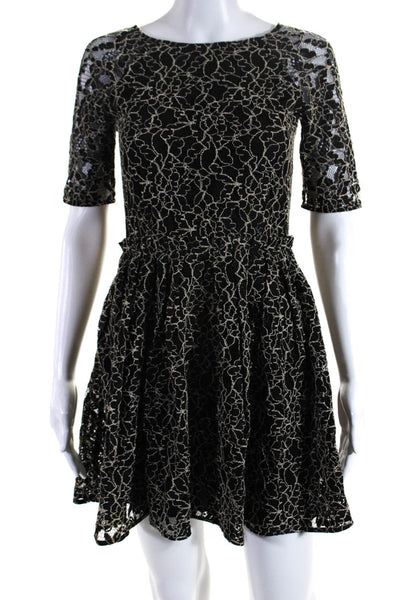 Dolce Vita Womens Lace Short Sleeve Mini A Line Dress Black Ivory Size Small