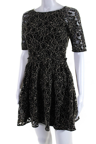 Dolce Vita Womens Lace Short Sleeve Mini A Line Dress Black Ivory Size Small