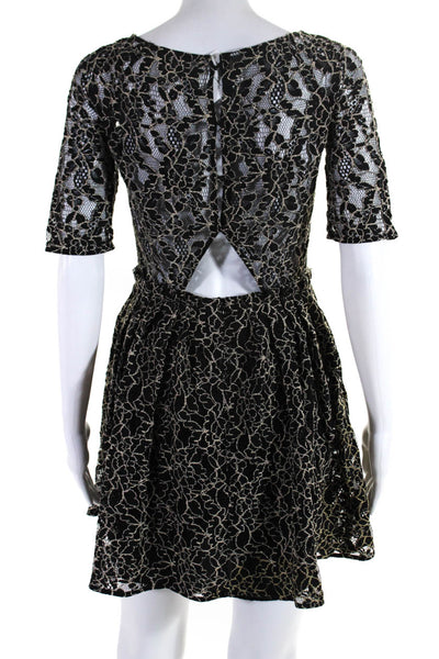 Dolce Vita Womens Lace Short Sleeve Mini A Line Dress Black Ivory Size Small