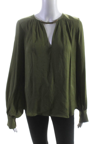 Plein Sud Womens Silk Cut Out Round Neck Long Sleeve Blouse Top Green Size 6