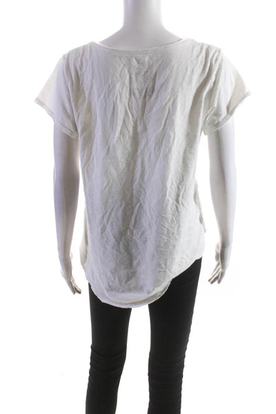 Trunk Womens Cotton Blend Distressed Scoop Neck T-Shirt Top White Size S