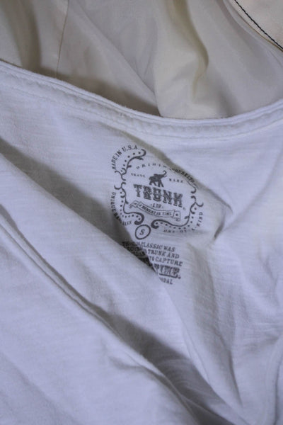 Trunk Womens Cotton Blend Distressed Scoop Neck T-Shirt Top White Size S