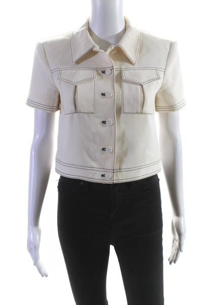 Cinq A Sept Womens Collared SHort Sleeve Button Up Blouse Top Beige Size XS