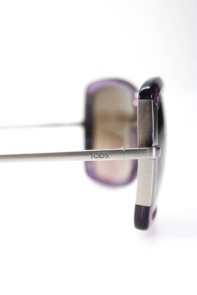 Tods Womens Square Oversized Silver Toned Stripe Framed Sunglasses Purple 135mm