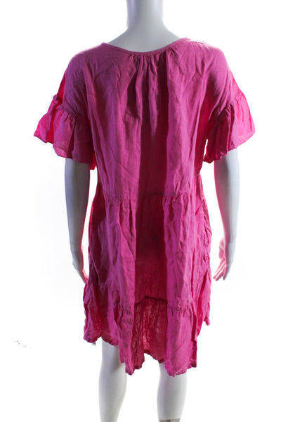Velvet Women's Round Neck Short Sleeves Tiered Mini Dress Pink Size M