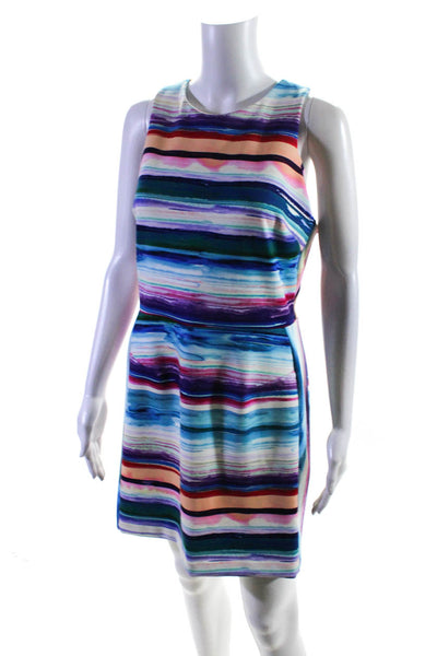 Amanda Uprichard Women's Round Neck Sleeveless A-Line Multicolor Mini Dress L