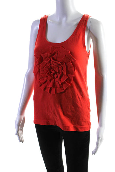 Kate Spade Womens Cotton Pleated Knotted Floral Accent Tank Top Red Size M