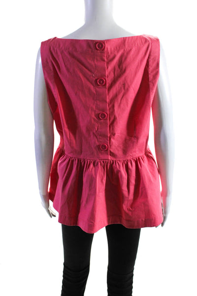 Kate Spade Womens Cotton Back Buttoned Sleeveless Peplum Blouse Pink Size 14