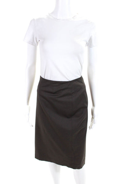 Lafayette 148 New York Womens Back Split Knee Length Pencil Skirt Brown Size 12