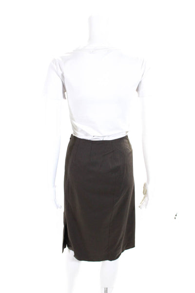 Lafayette 148 New York Womens Back Split Knee Length Pencil Skirt Brown Size 12