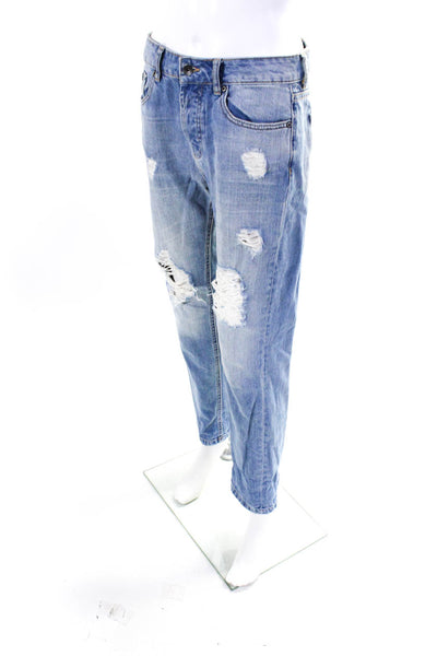 Super Dry Womens Cotton Distress Cuffed Tapered Boyfriend Jeans Blue Size EUR26