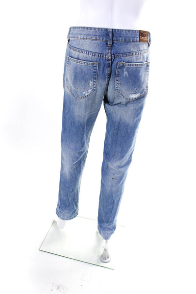 Super Dry Womens Cotton Distress Cuffed Tapered Boyfriend Jeans Blue Size EUR26