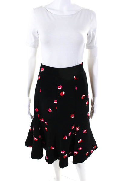 Kate Spade Women's Zip Closure Flare Black Floral Lined Midi Skirt Size 0