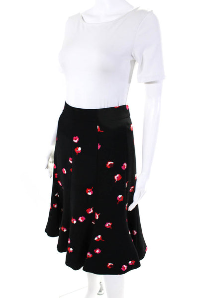 Kate Spade Women's Zip Closure Flare Black Floral Lined Midi Skirt Size 0