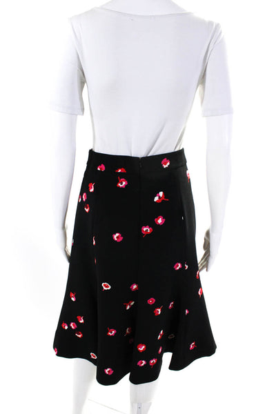 Kate Spade Women's Zip Closure Flare Black Floral Lined Midi Skirt Size 0