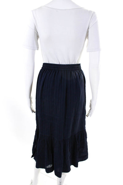 Coach Women's Elastic Waist Button Down Tiered Midi Blue Stripe Skirt Size L