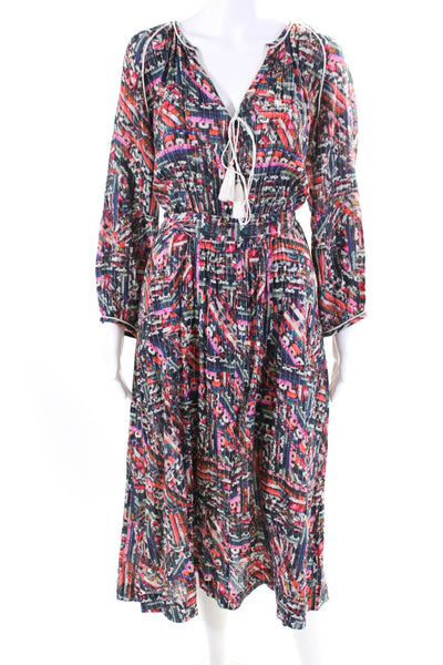Megan Park Womens Abstract Print Belted A Line Dress Multi Colored Size 2