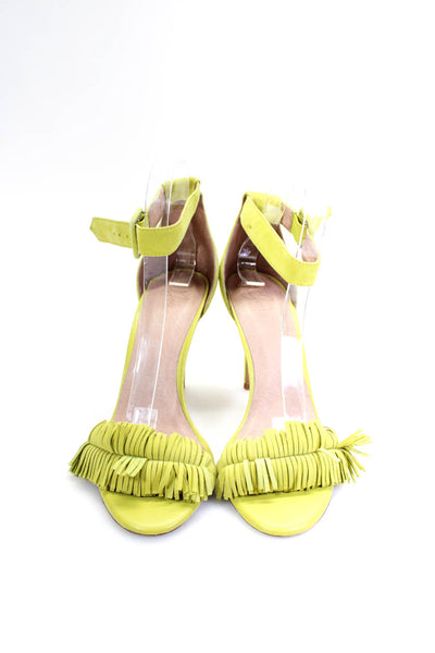 Joie Womens Green Suede Fringe Detail Ankle Strap High Heels Sandals Shoes Size9