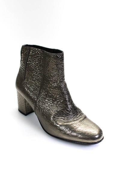 Pedro Garcia Womens Metallic Bronze Textured Block Heels Ankle Boots Shoes Size9