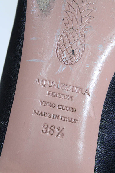 Aquazzura Womens Leather Pointed Toe Pearl Strap Mary Jane Flats Black Size 6.5