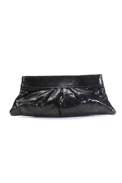 Lauren Merkin Womens Hinged Frame Shiny Suede Clutch Handbag Black
