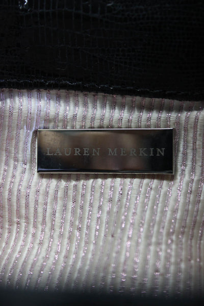 Lauren Merkin Womens Hinged Frame Shiny Suede Clutch Handbag Black