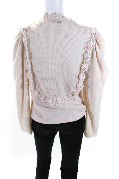 Rebecca Taylor Womens Key Hole Neck Crochet Trim Sweater Pink Wool Size Large