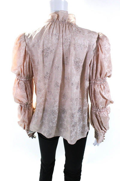 Rebecca Taylor Womens Silk Floral Print Long Sleeves Blouse Pink Silver Size 10