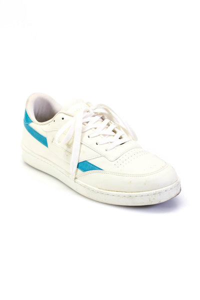 Oliver Cabell Mens Leather Low Top Lace Up Sneakers White Blue Size 42