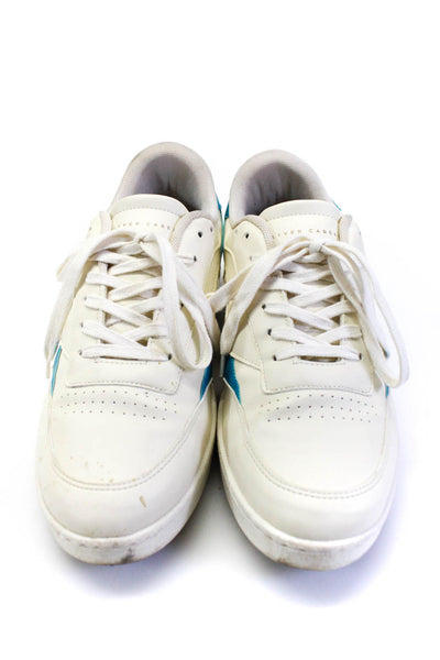 Oliver Cabell Mens Leather Low Top Lace Up Sneakers White Blue Size 42