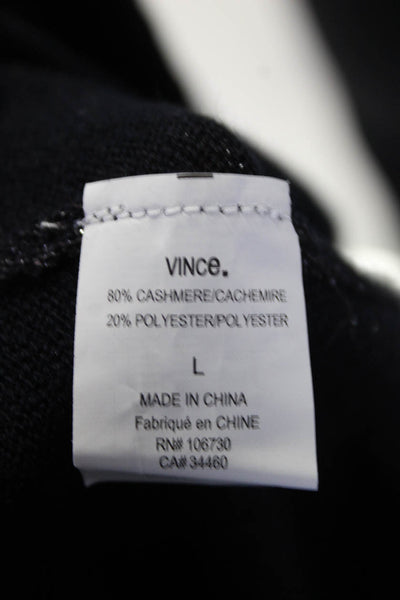 Vince Womens Cashmere Blend Metallic Striped Long Sleeve Knit Top Black Size L