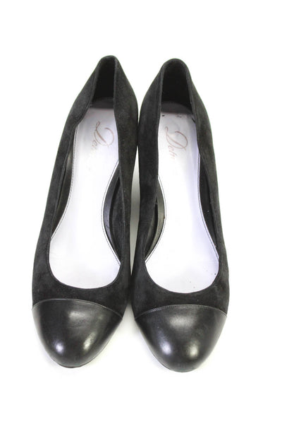 Delman Womens Faux Leather Round Cap Toe High Heeled Wedges Pumps Black Size 9