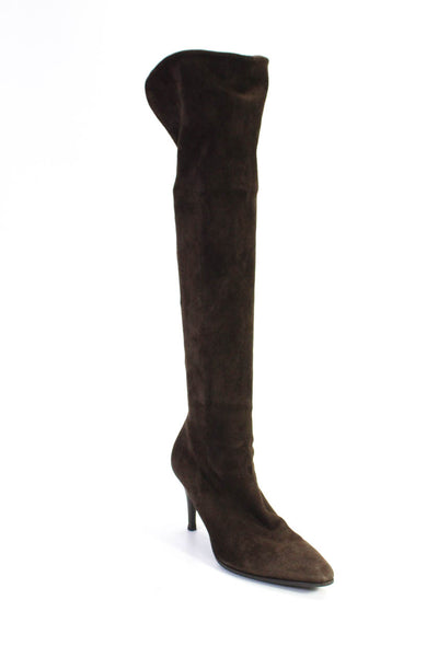 Lorenzo Masiero Womens Brown Suede Pointed Knee High Boots Shoes Size 7