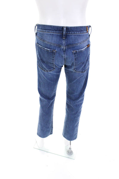 7 For All Mankind Mens Buttoned Straight Leg Medium Washed Jeans Blue Size EUR32