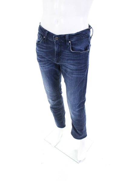 7 For All Mankind Mens Cotton Buttoned Dark Wash Straight Jeans Blue Size EUR32