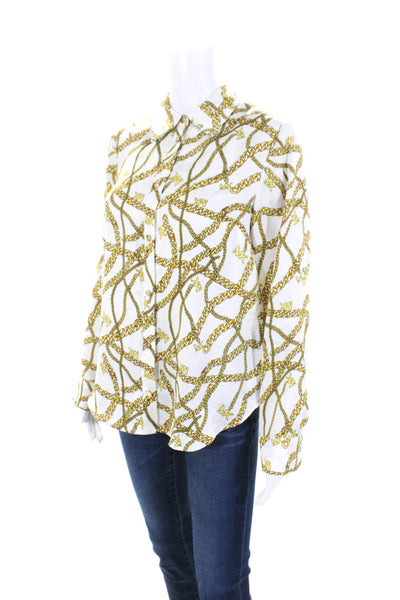 Michael Michael Kors Womens Button Front Logo Chain Shirt White Yellow Small