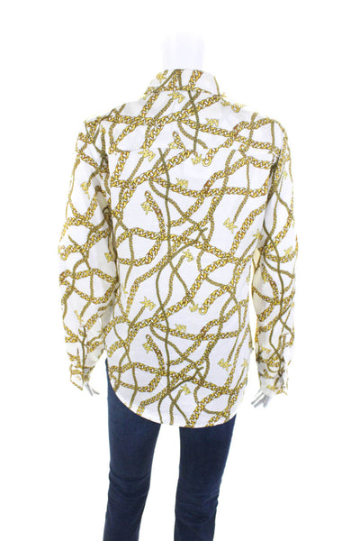 Michael Michael Kors Womens Button Front Logo Chain Shirt White Yellow Small