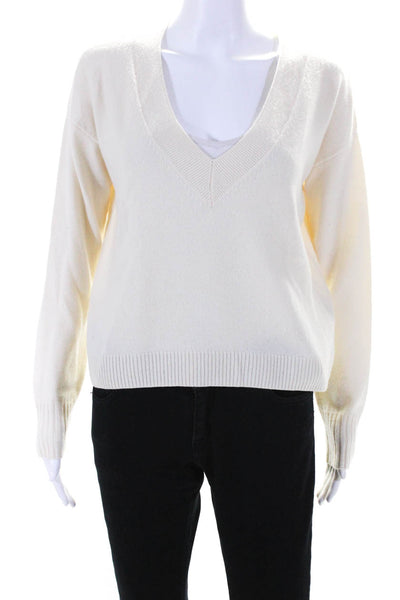 Intermix Womens Cashmere Long Sleeves V Neck Sweater White Size Small