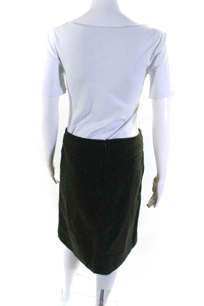 Theory Womens Wool 2 Pocket Lined Pleated Zip Up Knee Length Skirt Green Size 6