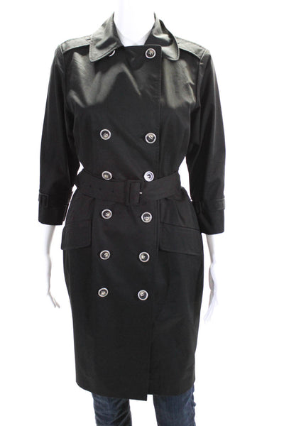 Rachel Roy Womens Double Breasted Belted Collared Trench Coat Black Size 4