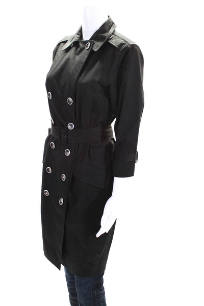 Rachel Roy Womens Double Breasted Belted Collared Trench Coat Black Size 4