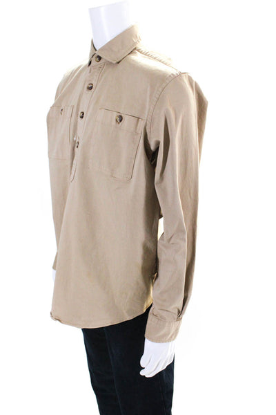 Brooks Brothers Mens Half Placket Button Up Pullover Kahki Shirt Beige Medium