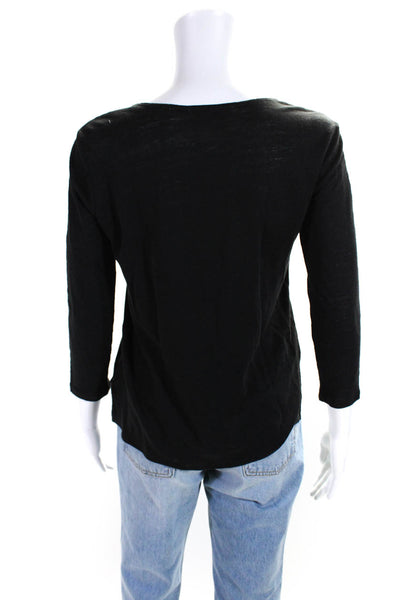 Sandro Paris Womens Thin-Knit Long Sleeve V-Neck Layered Blouse Top Black Size 1