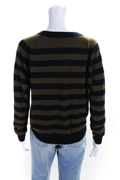 Vince Womens Cashmere Striped Crew Neck Sweater Brown Navy Blue Size Small