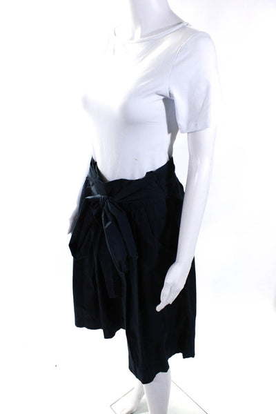 Whit Womens Back Zip Tie Front A Line Skirt Navy Blue Cotton Size 6