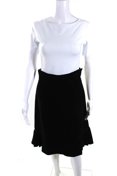 Marc Jacobs Womens Side Zip Pleated Trim A Line Skirt Black Wool Size 6