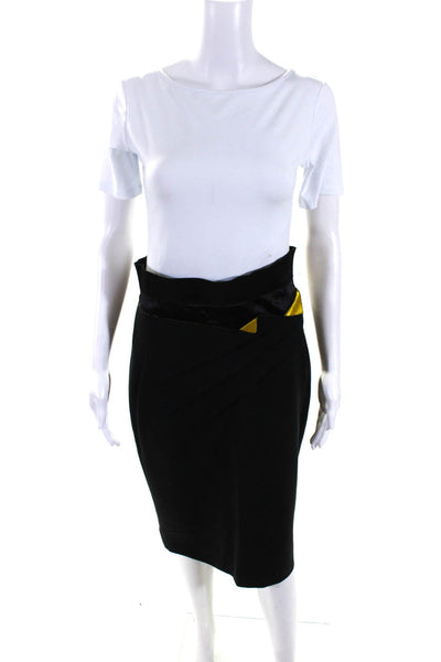 Donna Karan New York Womens Zip Up Knee Length Pencil Skirt Black Yellow Size 8