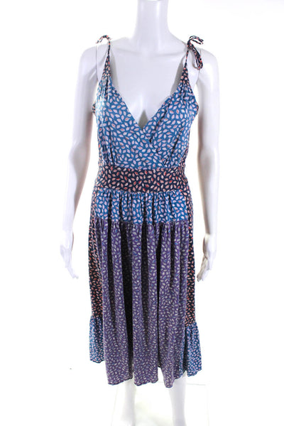 Marc By Marc Jacobs Womens Silk Knit Leaf Printed Dress Blue Purple Size Small