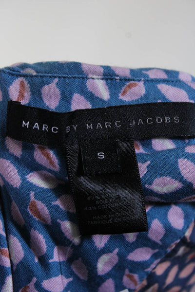 Marc By Marc Jacobs Womens Silk Knit Leaf Printed Dress Blue Purple Size Small